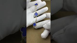 Custom Made Van Cleef Arpels Vintage Alhambra Bracelet 18K Yellow Gold Dark Blue Agate Stone [upl. by Sidran]