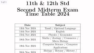 11th amp 12th 2nd Midterm Exam Time Table 2024  12th 11th Second Mid term Exam Time Table 2024 [upl. by Goda]