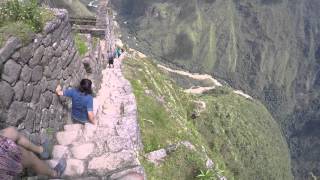 Machu Picchu  very steep stairs Climbing down Huaynapicchu [upl. by Nigel]