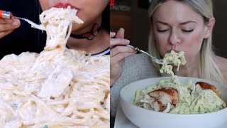 CHEESY FETTUCCINE ALFREDO MUKBANG COMPILATION [upl. by Rosalie]