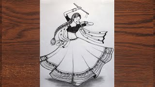 How to draw a Traditional Girl with Dandiya Dance  Navratri Drawing Easy  Girl with dandiya [upl. by Adolpho101]