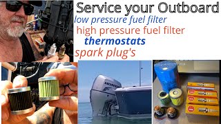 Service your 4 Stroke Outboard Thermostats Spark Plugs High amp Low pressure Fuel Filters [upl. by Gordan443]