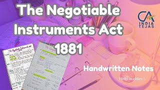 Handwritten Notes The Negotiable Instruments Act 1881  CA Foundation [upl. by Nedroj]