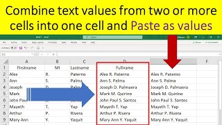 Combine texts from two or more columns into one columnCopy Paste as Values with no formula in Excel [upl. by Alica]