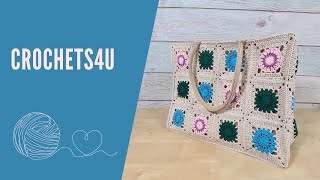 Leren haken Granny square tas haken rond een jute tas een stapvoorstap tutorial [upl. by Denna620]