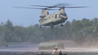 CH47F Chinook Helicopter Transports Pontoon for Exercise CSTX 2402 at Fort McCoy [upl. by Aida811]