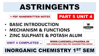 Astringent  Zinc Sulphate  Potash Alum  Part 5 Unit 4  Pharmaceutical inorganic Chemistry [upl. by Carma]