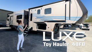 A True FourSeason Luxury Toy Hauler camping rvlife luxefifthwheel fulltimerv gorving [upl. by Eelirak]