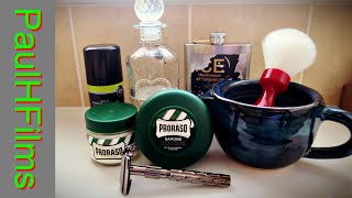 Proraso Green Soap menthol  Parker 22R Gun Metal Finish TTO Razor [upl. by Nutsud629]