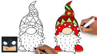 How To Draw Christmas Gnome  Christmas Draw amp Color Tutorial [upl. by Yrocal188]