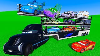 Pixar Cars Challenge Truck Gale Beaufort Transportation Snot Rod Boost Wingo DJ McQueen amp Friends [upl. by Dorinda]