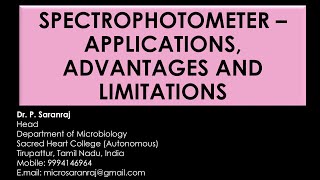 Spectrophotometer  Applications Advantages and Limitations [upl. by Onitnas]