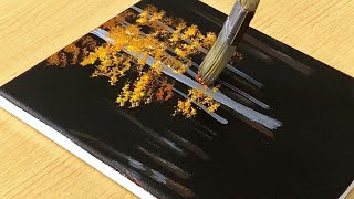 How to draw a Forest on Black Canvas  Acrylic Painting for Beginners 285 [upl. by Mohr887]