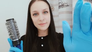 ASMR Massage of the head with hands and a comb in gloves Close Unintelligible Whisper [upl. by Bobette]