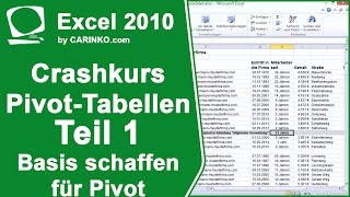 Crashkurs und Einstieg in Excel PIVOT Tabellen  Teil 1 Daten aufbereiten  by CARINKOcom [upl. by Gastineau]