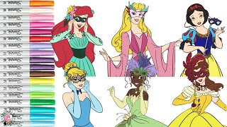 Disney Princess Coloring Book Compilation Ariel Aurora Tiana Belle Cinderella and Snow White [upl. by Imer104]