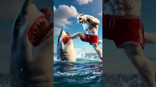 💦Kitten falls into the water🐱🚨 brave cat dad fights shark🦈🥊 ai story catshortsfunnymeowfunny [upl. by Wait]