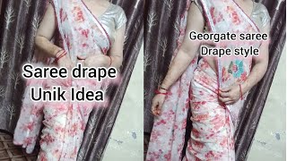 saree draping easy style🤪 georgette saree drapeing stylefashion sareedraping [upl. by Enohs955]