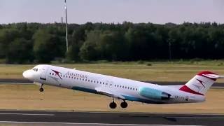 Best Sunlight Austrian Airlines Fokker 100 OELVE OS 294 takeoff at Berlin Tegel Airport [upl. by Womack267]