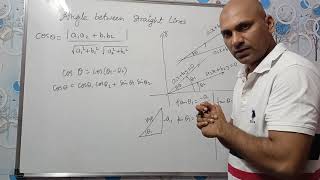 Straight Lines Part 10 Angle between two lines cos a₁a₂b₁b₂√a₁²b₁²√a₂²b₂² tanm₁m₂1m₁m₂ [upl. by Drake]
