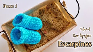 Patrón tutorial Escarpines botitas zapatitos bebes Dos Agujas Tricot Palitos Parte 1 de 2 [upl. by Arrej]