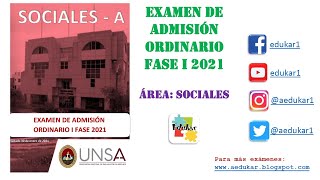 SOLUCIONARIO ADMISION ORDINARIO UNSA FASE I 2021  SOCIALES GRUPO A [upl. by Premer]