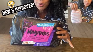 Ninjamas XL New amp Improved Review UNBOXING Older KidsAdult Nighttime Diaper Options [upl. by Henryetta60]