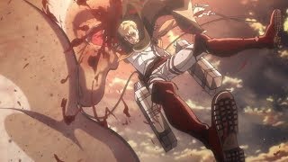 The Commander Erwin Smith loses his arm and saves Eren  Attack on Titan Season 2 [upl. by Orvas]