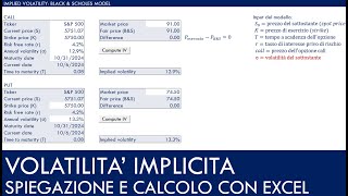 VOLATILITA IMPLICITA spiegazione e calcolo tramite il modello di Black amp Scholes in EXCEL [upl. by Peednas]