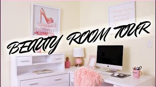 BEAUTY ROOM TOUR AT HOME OFFICE SPACE 2018  JuicyJas [upl. by Ahsilrac]