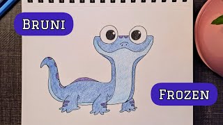 How To Draw Bruni The Salamander  Easy Frozen Drawing  Disney Frozen 2  Step by Step Tutorials [upl. by Auhsot92]