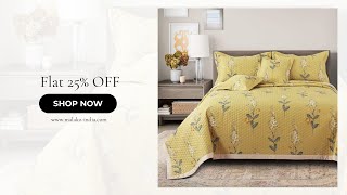 Experience Luxury with Malako Royale Yellow Botanical Quilted Bedspread Set [upl. by Loftus17]