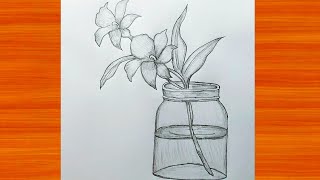 How to make flower vase with flowers  flower vase drawing pencil shading  Easy flower pot drawing [upl. by Airdnazxela668]