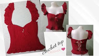 Crochet Top In Wine Red  inspired by yarns and Fins ❤❤❤  Wishes Crochet [upl. by Ladonna]