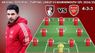 BOURNEMOUTH VS ARSENAL Potential starting lineups ENGLISH PREMIER LEAGUE 20242025 matchweek 8 [upl. by Lyrred]