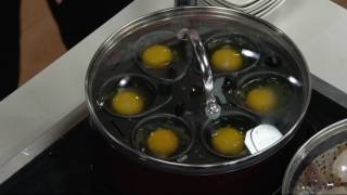 CooksEssentials Aluminum Egg Poacher Set with Folding Flower Steamer on QVC [upl. by Einwahs]