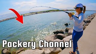 She slayed this Toothy Fish at the Jetties Packery Channel  Corpus Christi [upl. by Gerrald348]