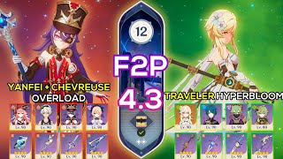 F2P Yanfei  Chevreuse Overload amp Dendro Traveler Hyperbloom  Spiral Abyss 43  Genshin Impact [upl. by Albertine]