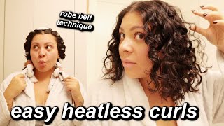 EASY OVERNIGHT HEATLESS CURLS USING A ROBE BELT  FOR ALL HAIR TYPES [upl. by Meggie]