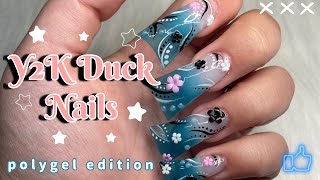 Y2K INSPIRED POLYGEL DUCKIEZ🌸🩵 EASY OMBRE APPLICATION WITH POLYGEL💅 BEGINNER FRIENDLY NAIL ART🎨 [upl. by Eldwun]