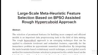 Large Scale Meta Heuristic Feature Selection Based on BPSO Assisted Rough Hypercuboid Approach [upl. by Noryk]