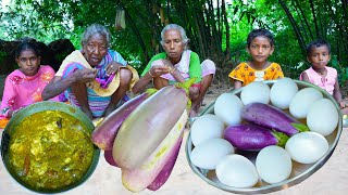 Egg and Brinjal Curry  Egg Plant and anda curry recipe by tribal village grandmothers [upl. by Terrye291]