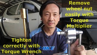 Change car wheels easy with torque multiplier nut cracker amp WARREN BROWN torque wrench [upl. by Nythsa]