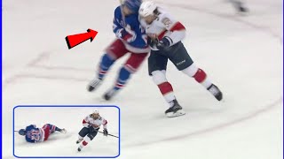 Rangers’ Jimmy Vesey INJURED After CRUSHING Hit by Panthers Ryan Lomberg 😱🏒🔥 [upl. by Myke266]