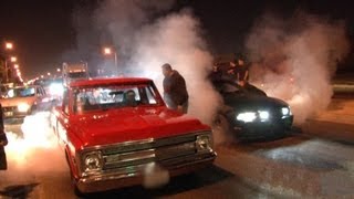 LA Street Racing  1000hp  Nitrous C10 vs 700hp Mustang [upl. by Terrilyn]