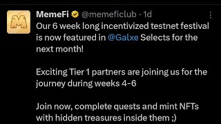 MEMEFI INCENTIVIZED TESTNET FESTIVALExciting Tier 1 partners on the journey during weeks 46 [upl. by Silsby]