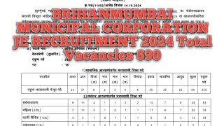 Brihanmumbai Municipal Corporation JE Recruitment 2024 [upl. by Taima]