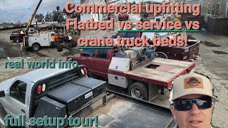 Commercial truck beds Flatbed vs Service truck vs Crane truck full setup tours and more [upl. by Osbourne]