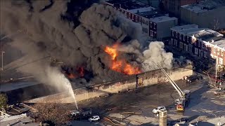 Firefighters battling massive building fire in Philadelphias Port Richmond section [upl. by Edna]