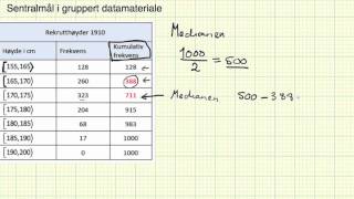 Matematikk 2P  Leksjon 20g  Sentralmål i gruppert datamateriale [upl. by Aika]